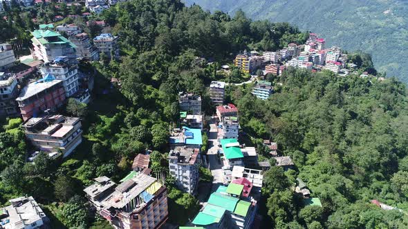 Pelling in India in the state of Sikkim seen from the sky