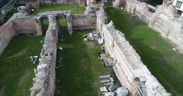 4k Footage over Roman ruins. The Old Roman Baths of Odessos, Varna.