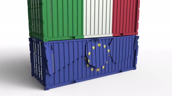 Container with Flag of Italy Breaks Container with Flag of the EU alt
