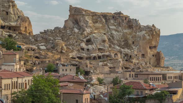 Urgup Town Aerial View From Temenni Hill in Cappadocia Region of Turkey Timelapse