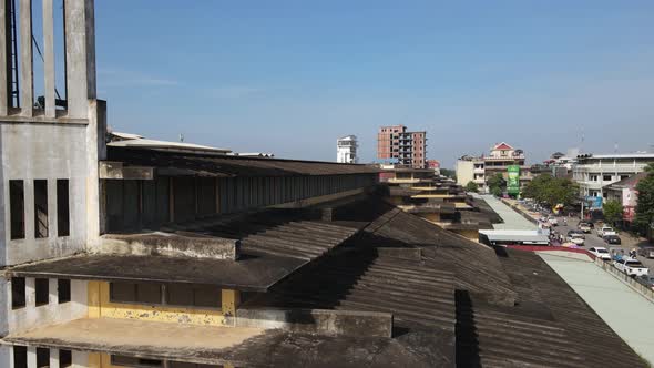 Aerial view of Phsar Nat, the old market in Battambang, Cambodia.