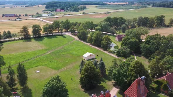 Jaunmoku Brick Medieval Castle Near Tukums, Latvia  Aerial Dron 4k Shot Jaunmokas Manor Park
