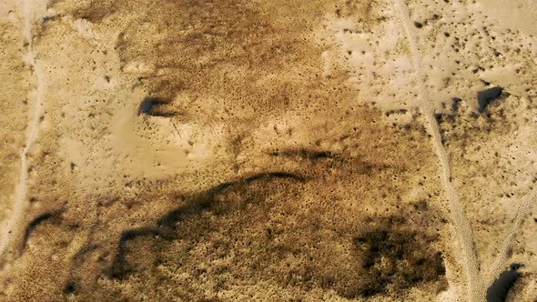 AERIAL: slowly flying over the isolated desert sand dune in the evening