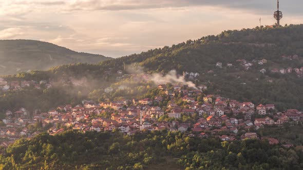 City panorama from Old Jewish cemetery timelapse in Sarajevo