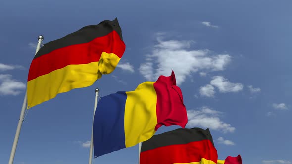 Flags of Romania and Germany at International Meeting