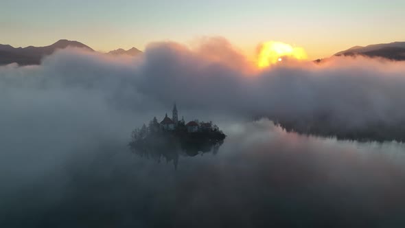 Lake Bled on a misty autumn morning