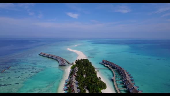 Aerial flying over texture of luxury coastline beach journey by transparent sea with white sand back