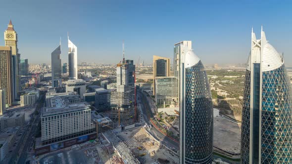 Skyline View of the Buildings of Sheikh Zayed Road and DIFC Timelapse in Dubai UAE