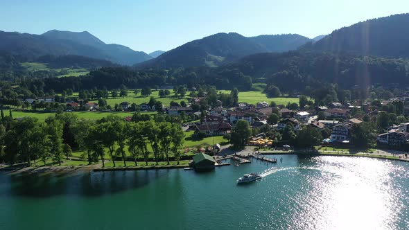 Aerial of lake Tegernsee and Bad Wiessee, Bavaria, Germany