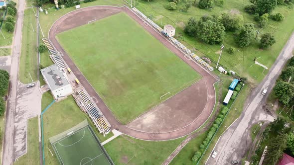 Football stadium. Green soccer field