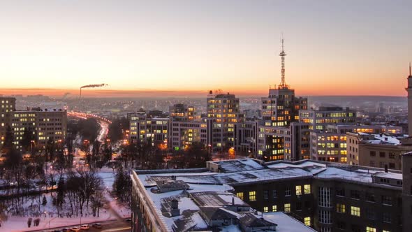 Kharkiv City From Above Day to Night Timelapse