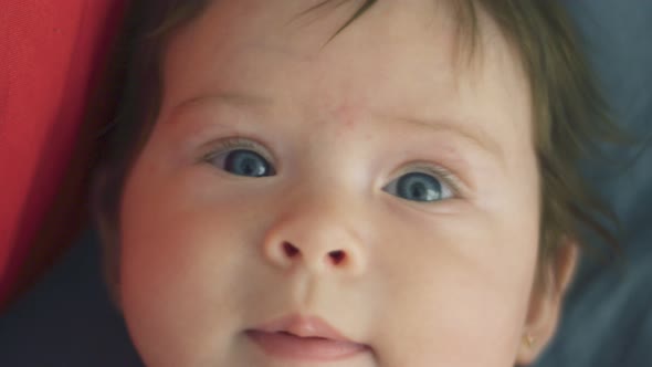 Slow Motion of Beautiful Baby Girl Looking at the Camera