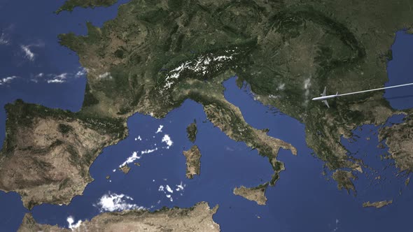 Airliner Flying To Marseille France From East alt