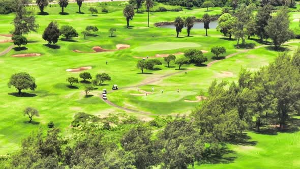 Stock Aerial Video Of Golf Course  Golf Course Aerial Approaching Course USA