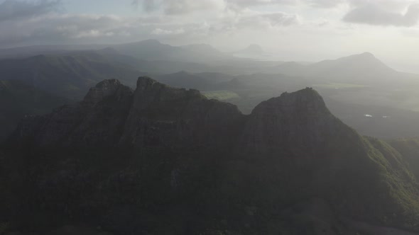 Aerial view of a Trois Mamelles, a mountain peak on Mauritius island.