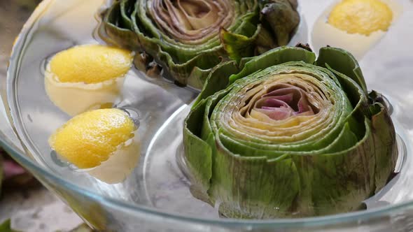 Artichokes in Glass Bowl