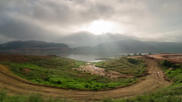 Time lapse bending road in the morning