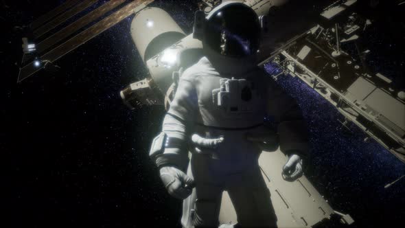 Astronaut Outside the International Space Station on a Spacewalk