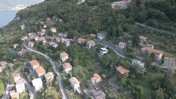 Aerial View of the Serpentine Road Through the Italian Mountain Village of Perledo