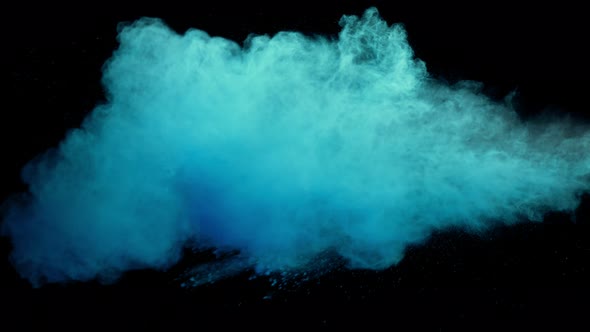 Super Slowmotion Shot of Blue Powder Explosion Isolated on Black Background