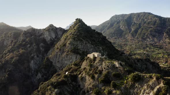 Aerial View of Ancient Ruins on the Top of the Mountain