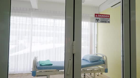 Bedroom for quarantine for patient infected with Covid 19 virus in hospital.