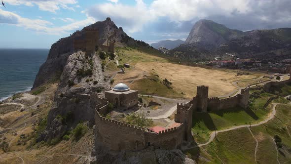 Beautiful Ruins of the Sudak Fortress and Mount Fortress on the Black Sea Coast