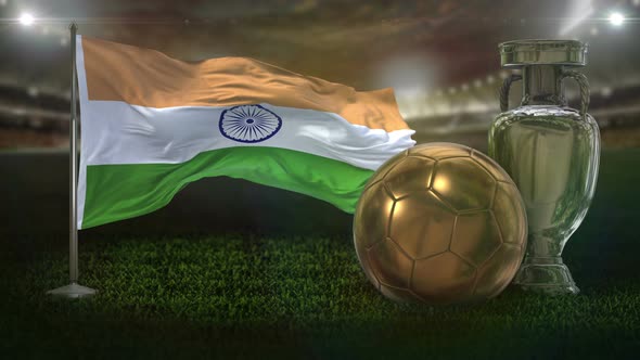 India Flag With Football And Cup Background Loop