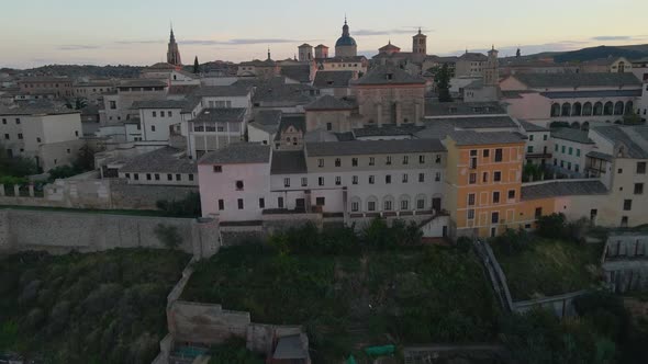 Drone is Flying Over the Amazing City of Toledo Palaces and Old Buildings