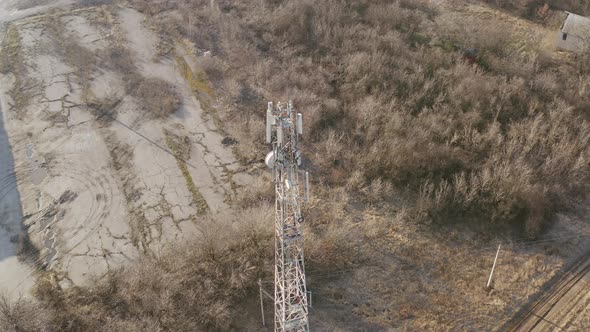 Mobile Tower of Cellular 5G  Aerial Drone Orbit Shot