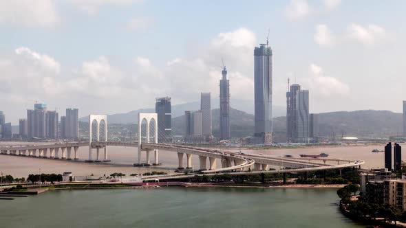 Chinese Sai Van Bridge Between Macao and Zhuhai Timelapse