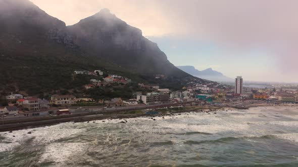 Aerial view of Muizenberg Beach at Cape Town, South Africa.