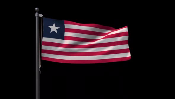 Liberia Flag On Flagpole With Alpha Channel