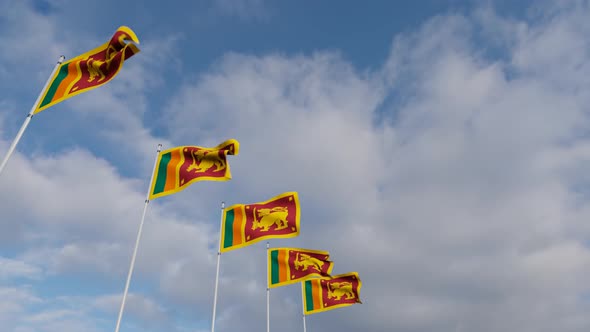 Waving Flags Of The Sri Lanka blue sky