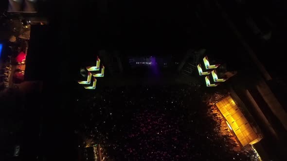 Party Arena And Crowd Night Aerial View