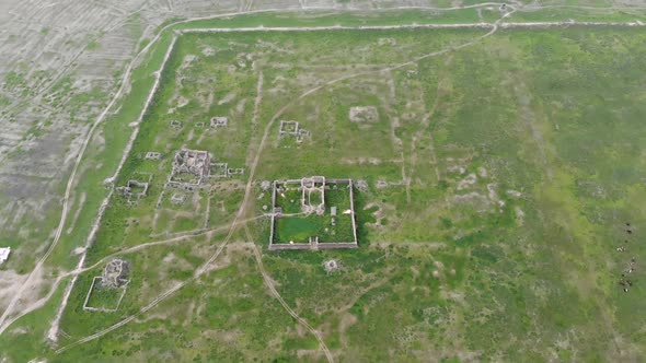 Ruins of Ancient City, Building and Wall From Ancient Times in Treeless Vast Plain of Mongolia