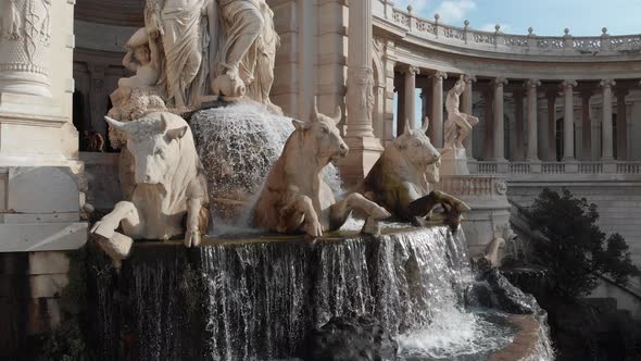 Aerial view of Palace Longchamp with cascade fountain in the heart of Marseille