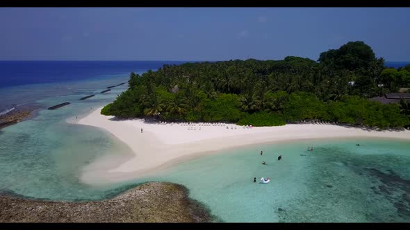 Aerial view abstract of idyllic sea view beach time by shallow lagoon with clean sand background of 