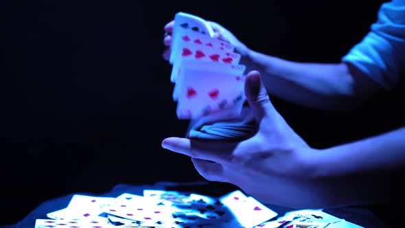 Hands Magician Performing Tricks with Deck Cards