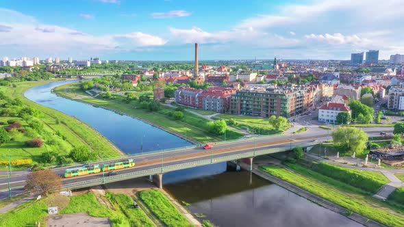 Poznan, Poland. Aerial view of Most Bolesława Chrobrego