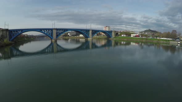 Aerial view of the blue railway bridge, Maribor