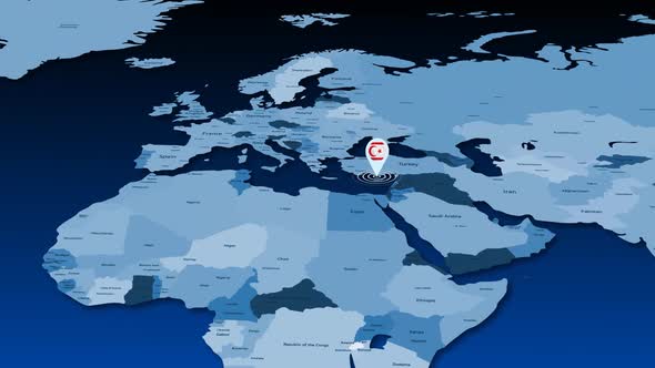 Northern Cyprus Location Tracking Animation On Earth Map