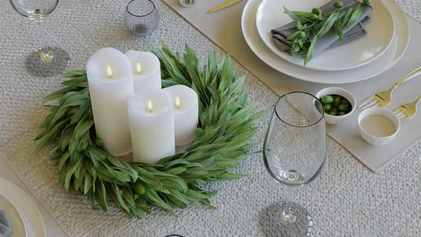 Serving of festive table with candles