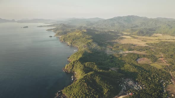 Fog Haze Over Mountains Tops at Philippines Countryside Aerial