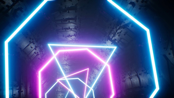 Vj Glowing Multiple Shapes Scifi Neon Tunnel 4K
