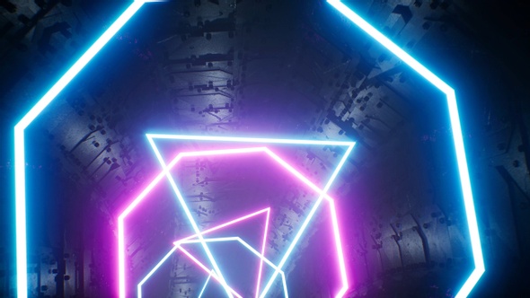 Vj Glowing Multiple Shapes Scifi Neon Tunnel 4K alt
