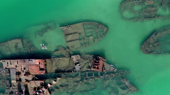 Bird's Eye View of Tangalooma Shipwrecks in Brisbane Australia in the Summer