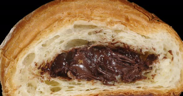 Soft Fresh Croissant With Chocolate Filling In The Cut