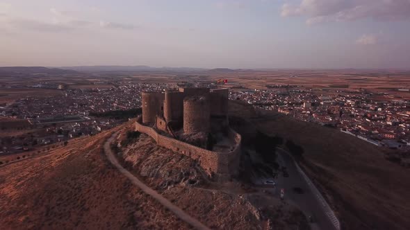 Aerial View of Don Quixote Windmills. Molino Rucio Consuegra in the Center of Spain