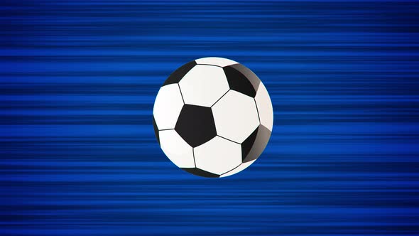 Flying soccer ball on blue background. Looped animation of throwing a ball. Moving football art